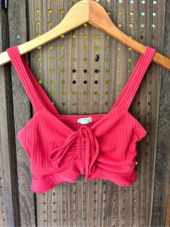 Billabong Tops - Billabong Ruched Pink Ribbed Drawstring Crop Tank Top